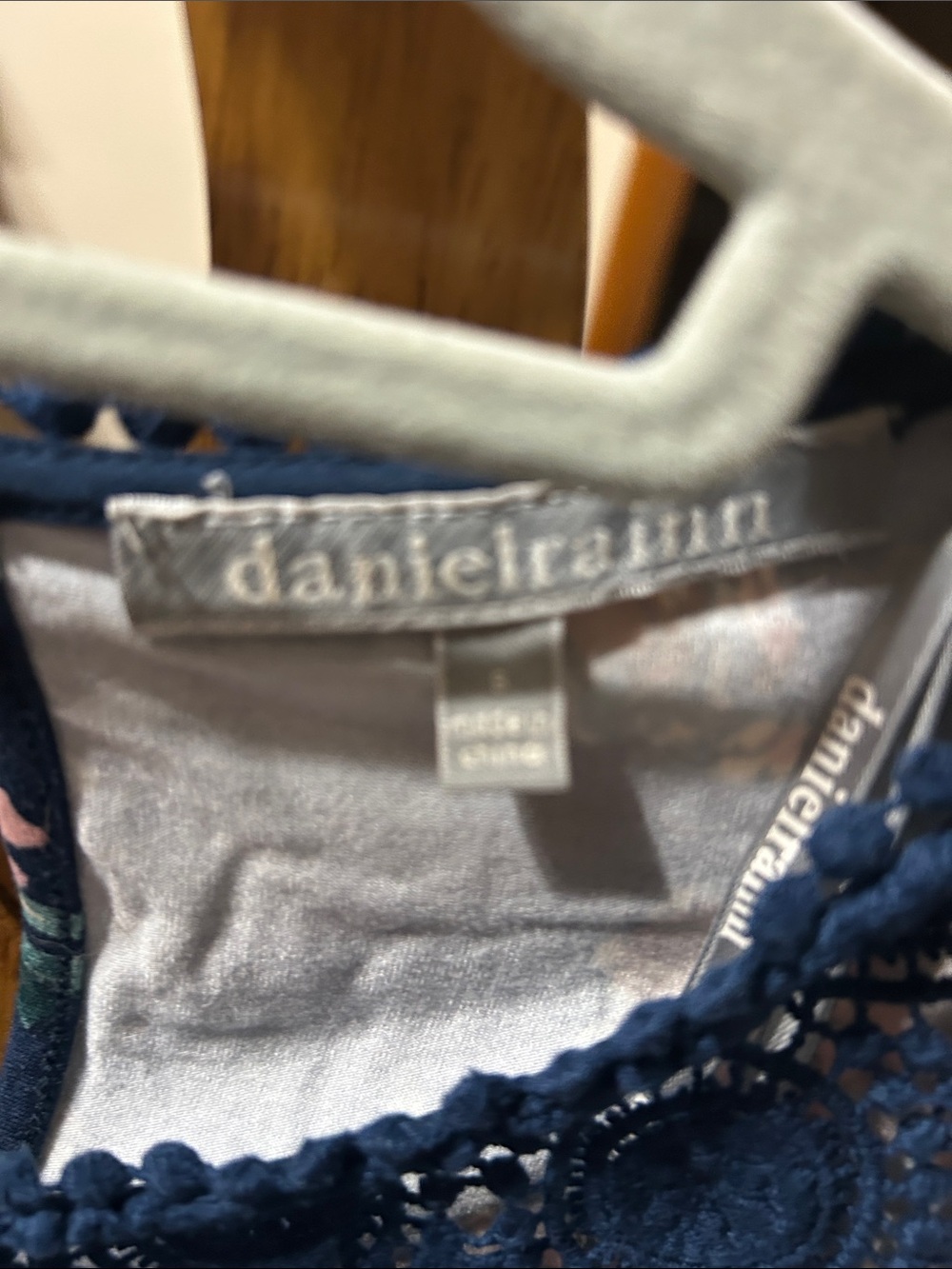 Daniel Rainn Navy Floral Lace-Yoke Pintuck Blouse - Picture 2 of 6